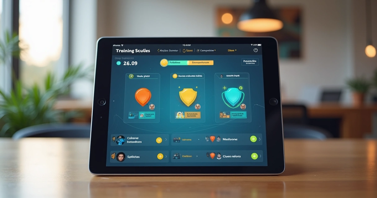 Elementos de gamificação em tela de treinamento digital 