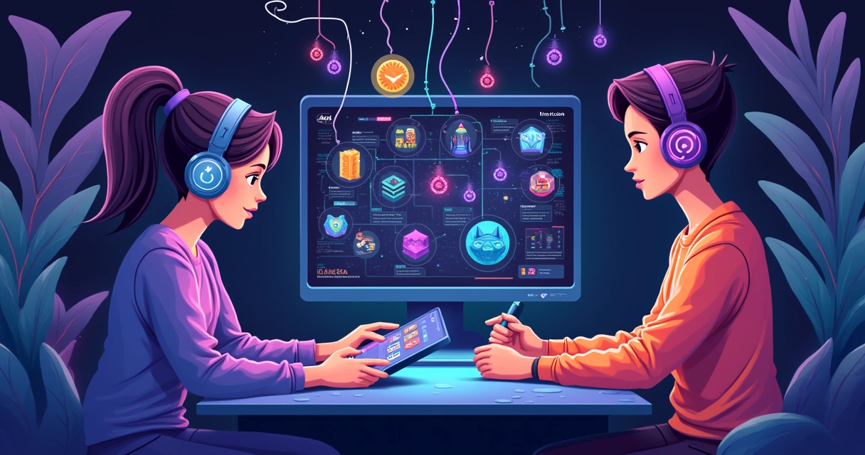 Digital artist and gamer interacting with blockchain collectibles