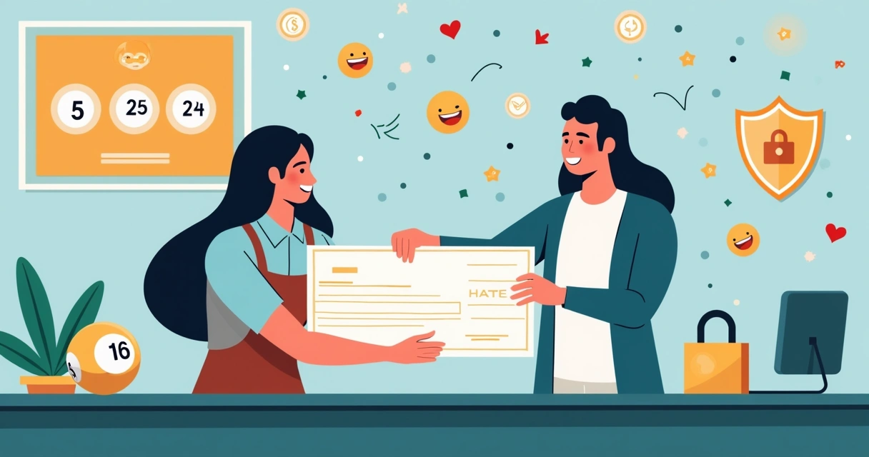 Pessoa recebendo prêmio de loteria em loja 