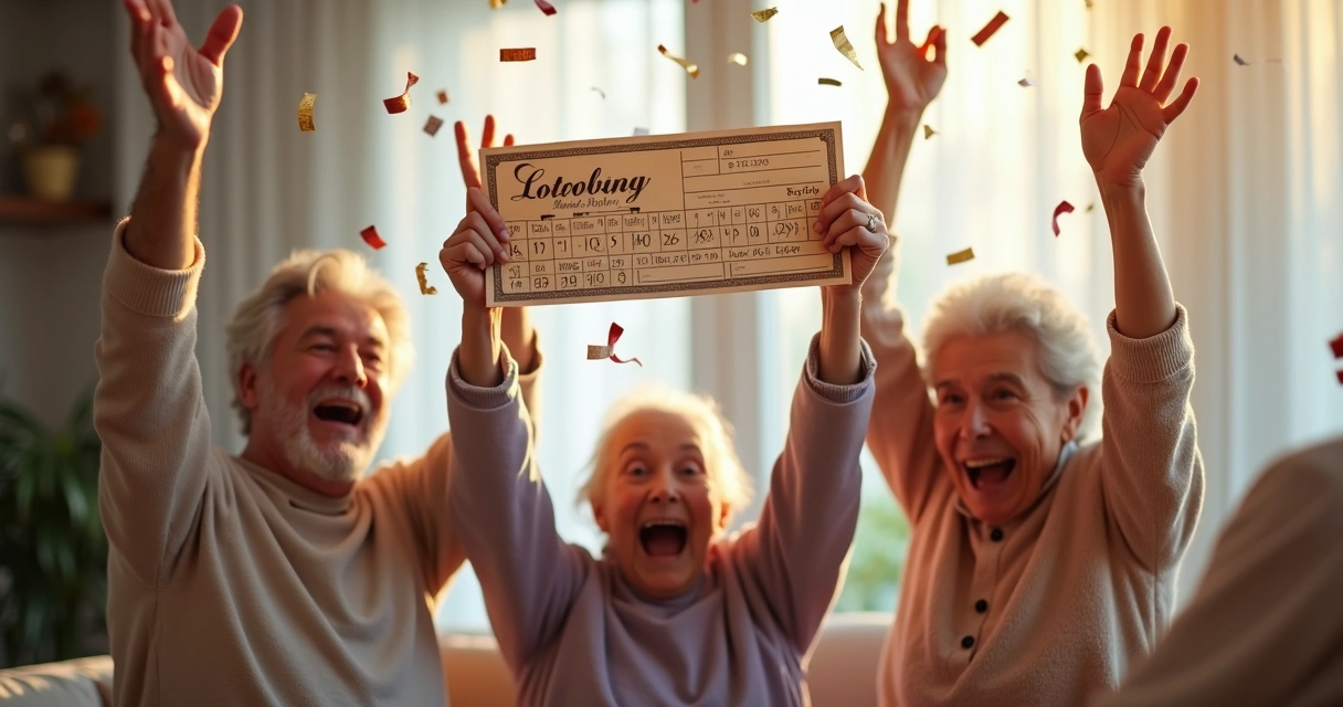 Grupo segurando bilhete premiado e comemorando vitória na loteria 