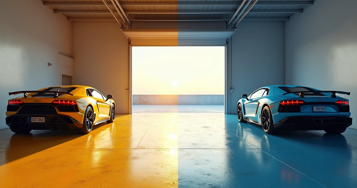 Side-by-side comparison of polyaspartic and epoxy garage floors 