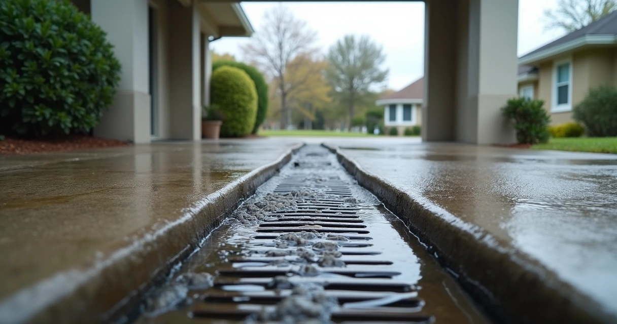Trench drain at garage entrance for water control in Florida 