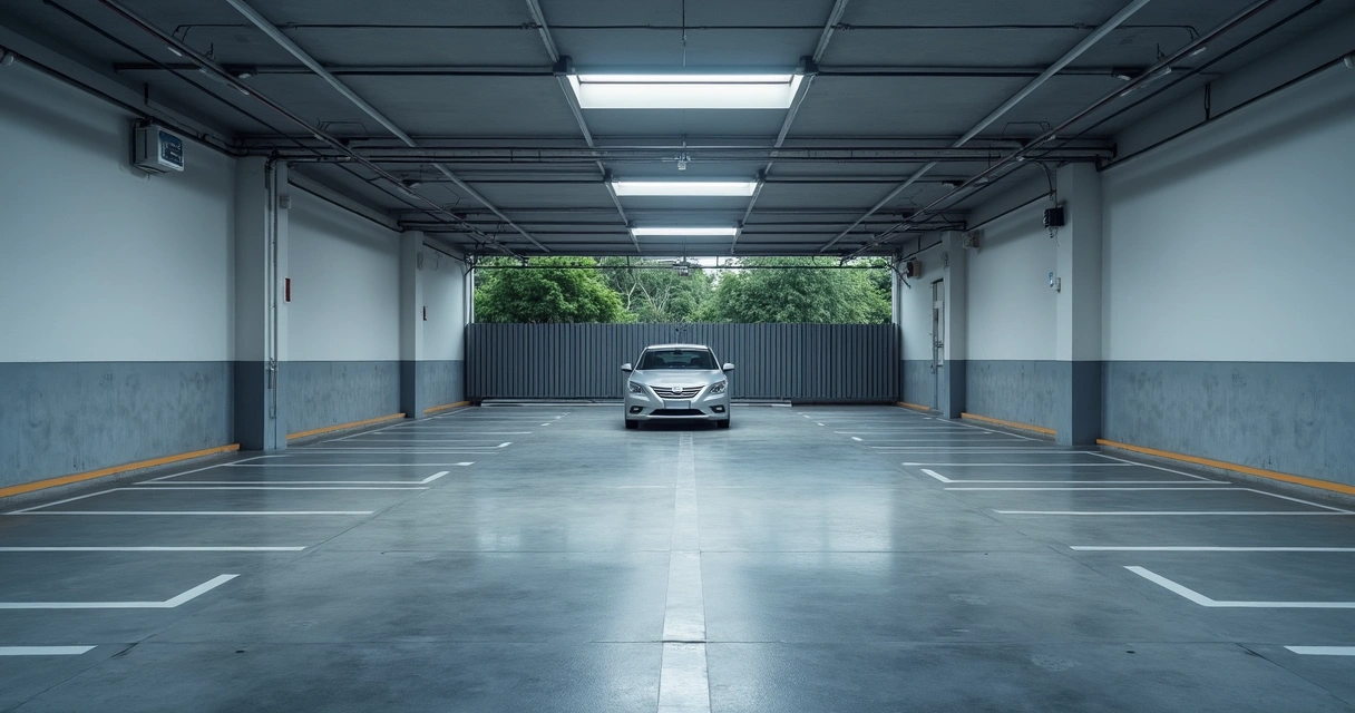Garagem coberta com boa iluminação em condomínio residencial 