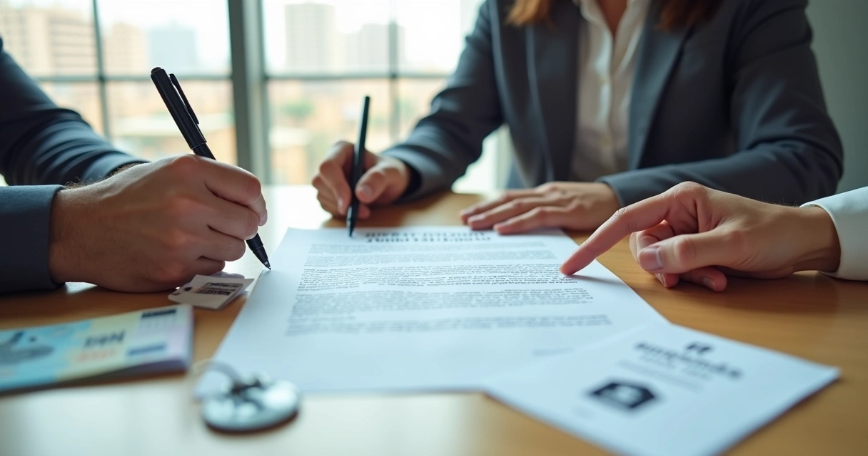 Proprietário e inquilino assinando contrato de aluguel com destaque para garantias locatícias 