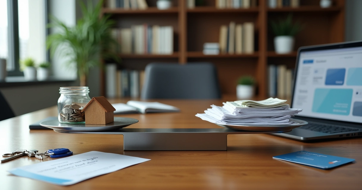 Chaves de imóvel equilibradas sobre diferentes símbolos de garantia de aluguel 