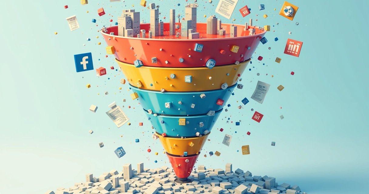 Representação gráfica do funil de vendas com gargalos em destaque 