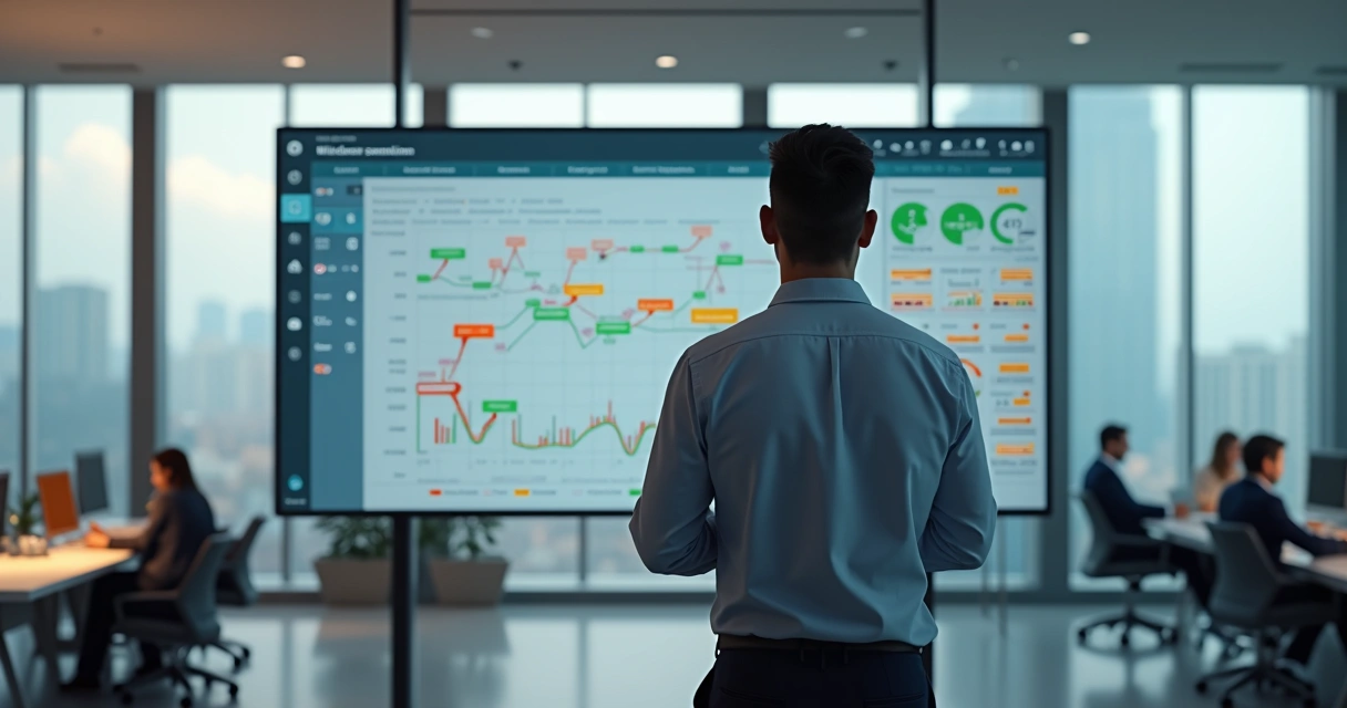 Gestor observa painel com gargalos operacionais destacados por inteligência artificial 