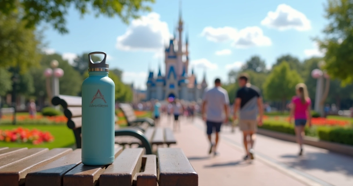 Garrafa de água reutilizável em parque da Disney