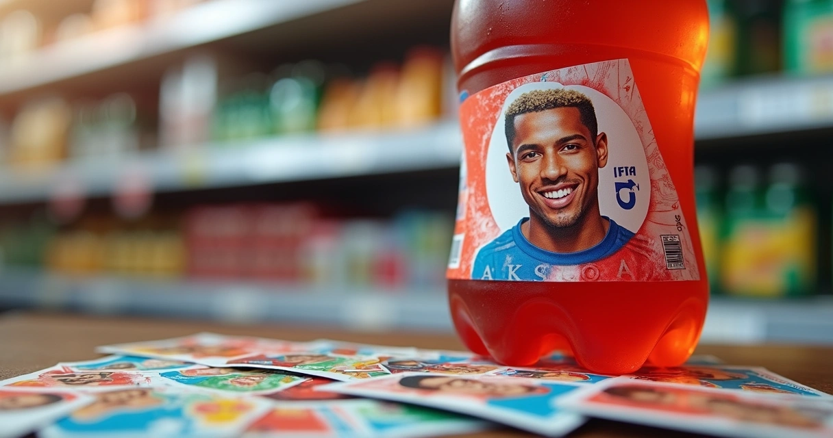 Garrafa de refrigerante com figurinha exclusiva para a Copa do Mundo da FIFA 