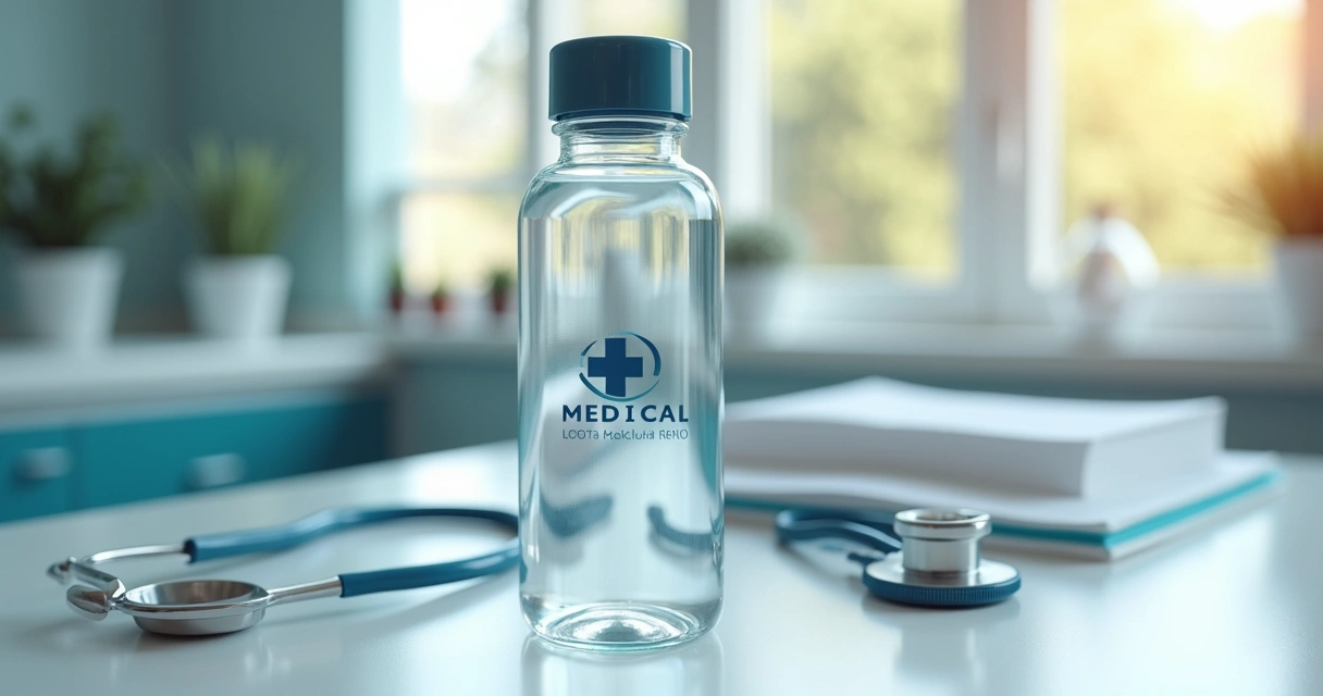 Garrafa reutilizável personalizada com logomarca sobre mesa branca