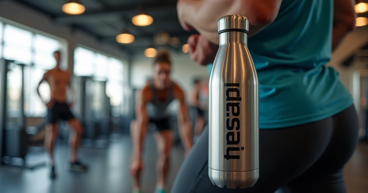 Garrafa térmica personalizada usada por atleta em academia 