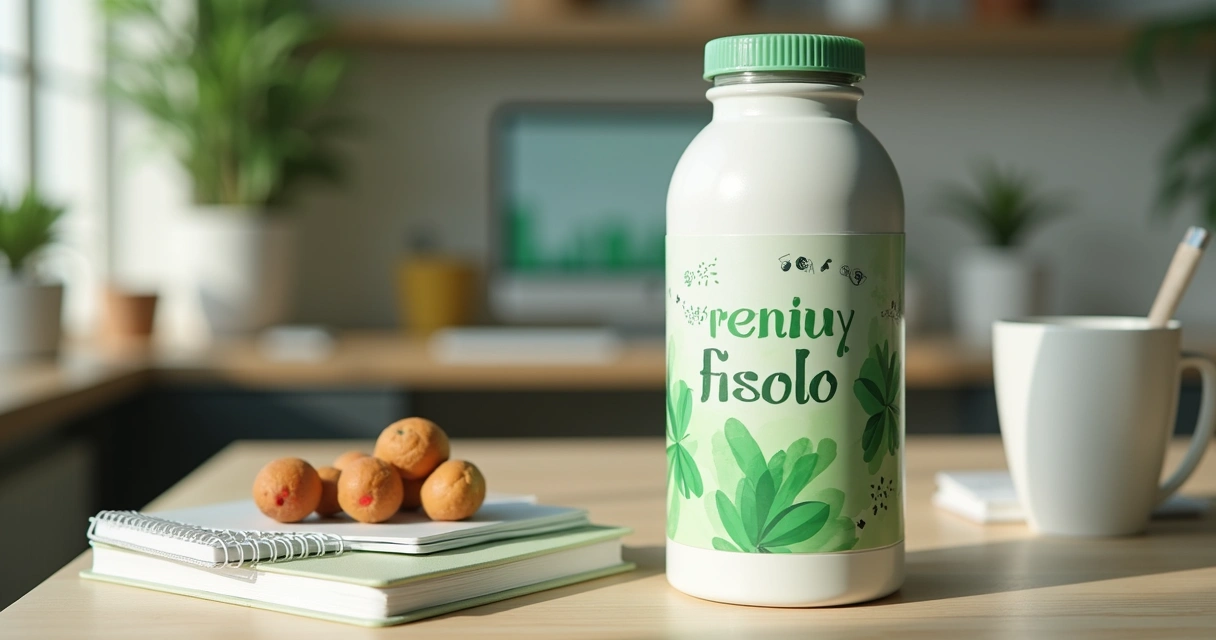 Garrafa térmica personalizada para nutricionistas em uma mesa de escritório. 