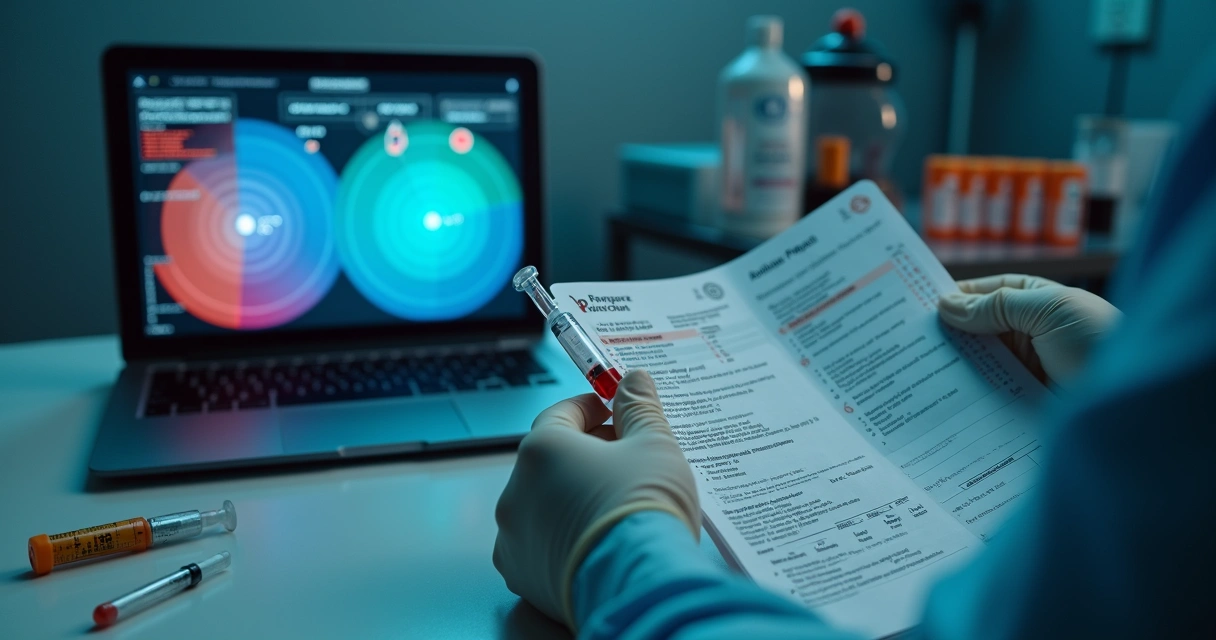 Médico analisa gasometria com escala de pH em ambiente de emergência 
