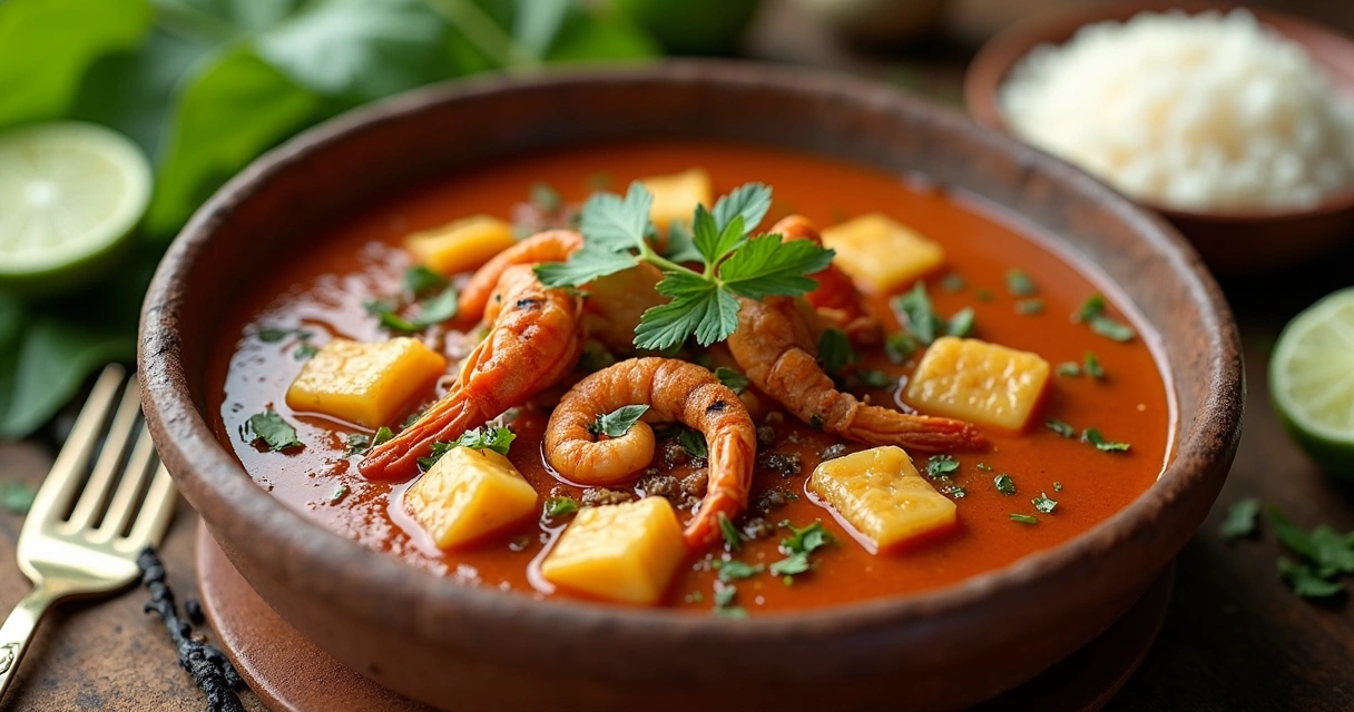 Prato típico com cacau e frutos do mar de Ilhéus 