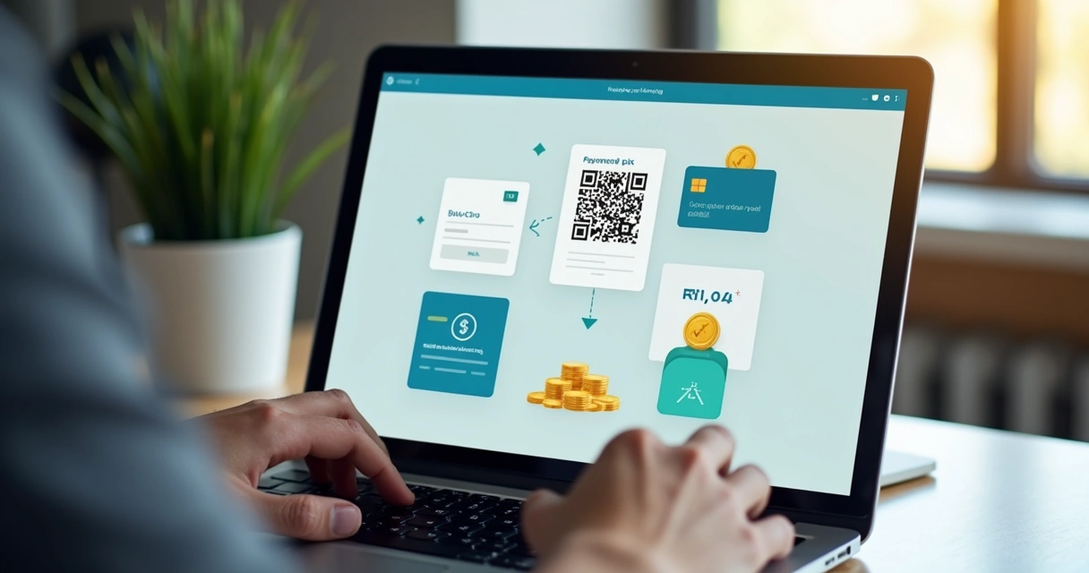 Pessoa utilizando notebook para finalizar pagamento online 