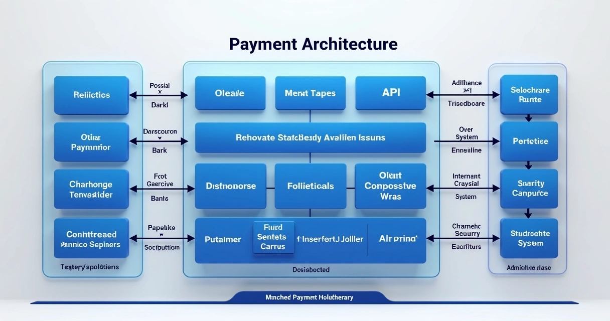 Diagrama de arquitetura de um gateway de pagamento com integrações técnicas, APIs, módulos de segurança e bancos parceiros 