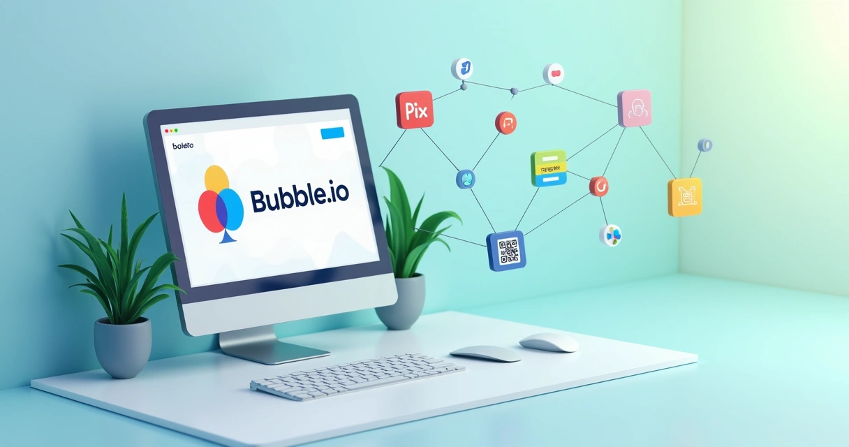 Ilustração de integração entre app no-code e gateway de pagamento