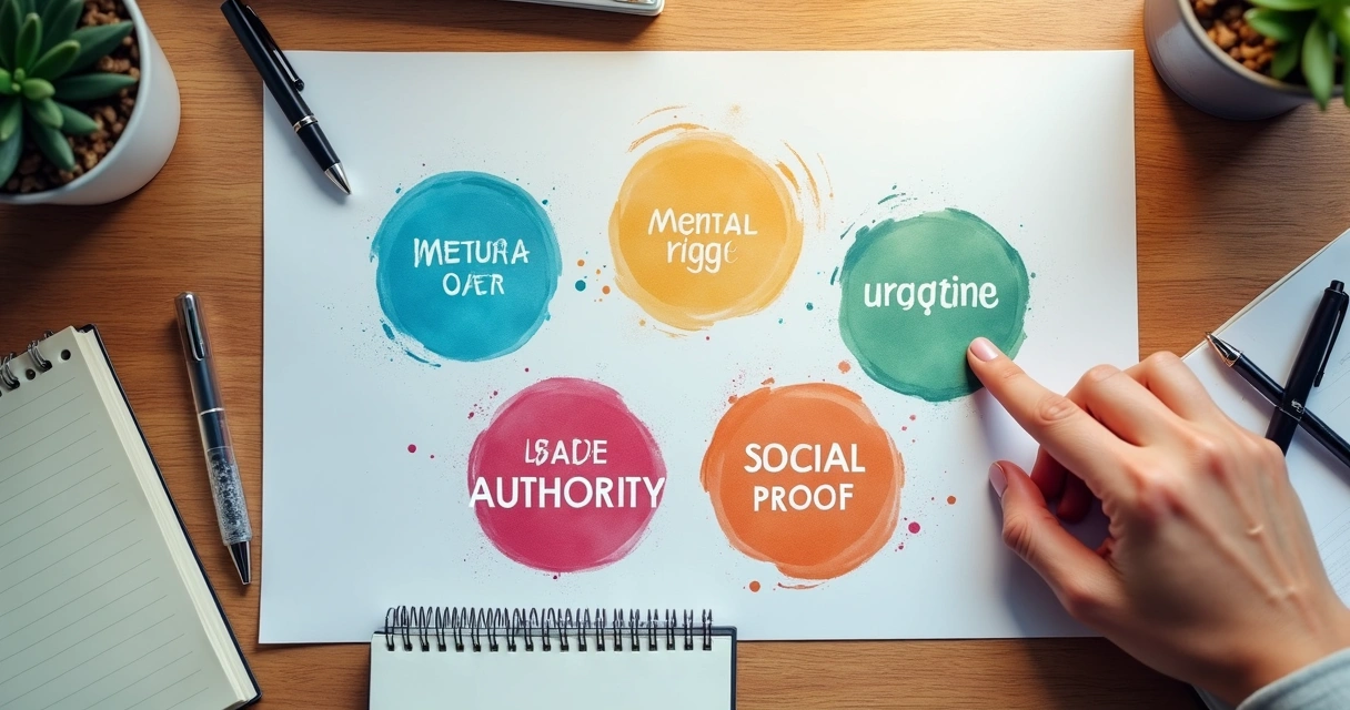 Gatilhos mentais ilustrados com ícones em círculo 