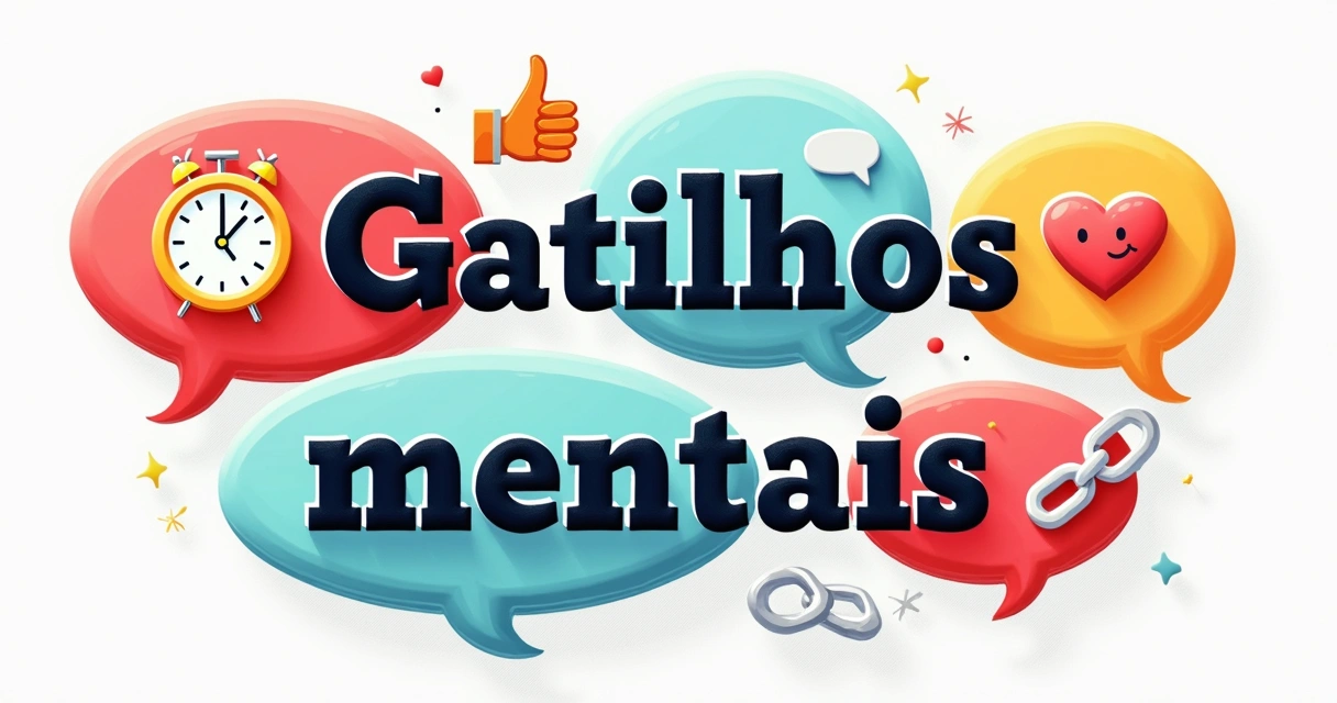 Gatilhos mentais ilustrados em balões de fala com símbolos 
