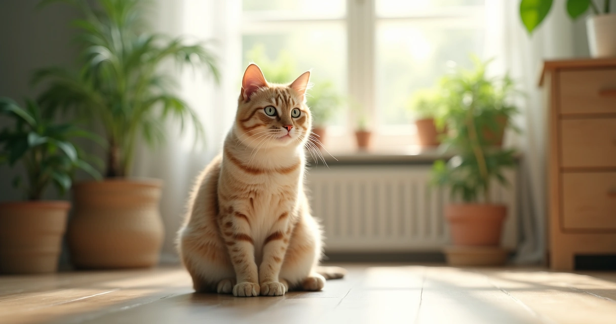 Gato sentado cercado por luz suave e brilhante 