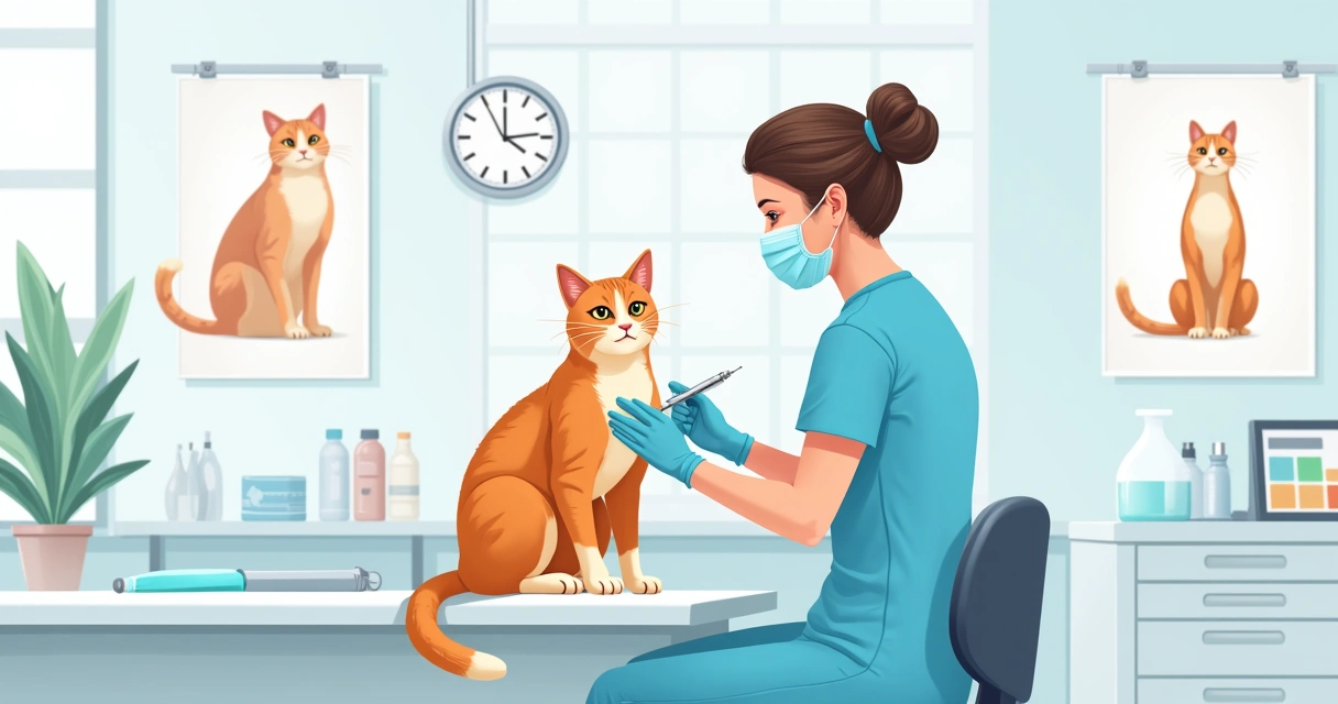 Gato sendo vacinado por profissional em clínica veterinária 