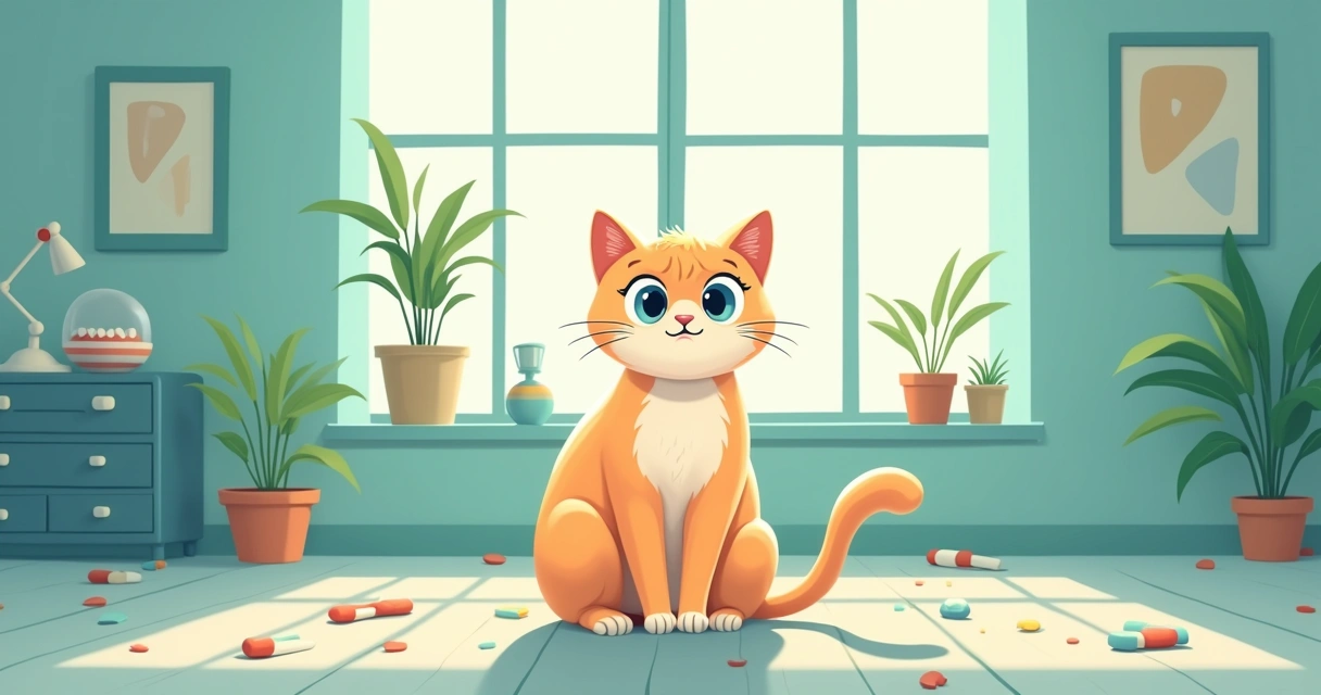 Gato de pelo curto inglês em ambiente acolhedor com acessórios de saúde animal e bem-estar.