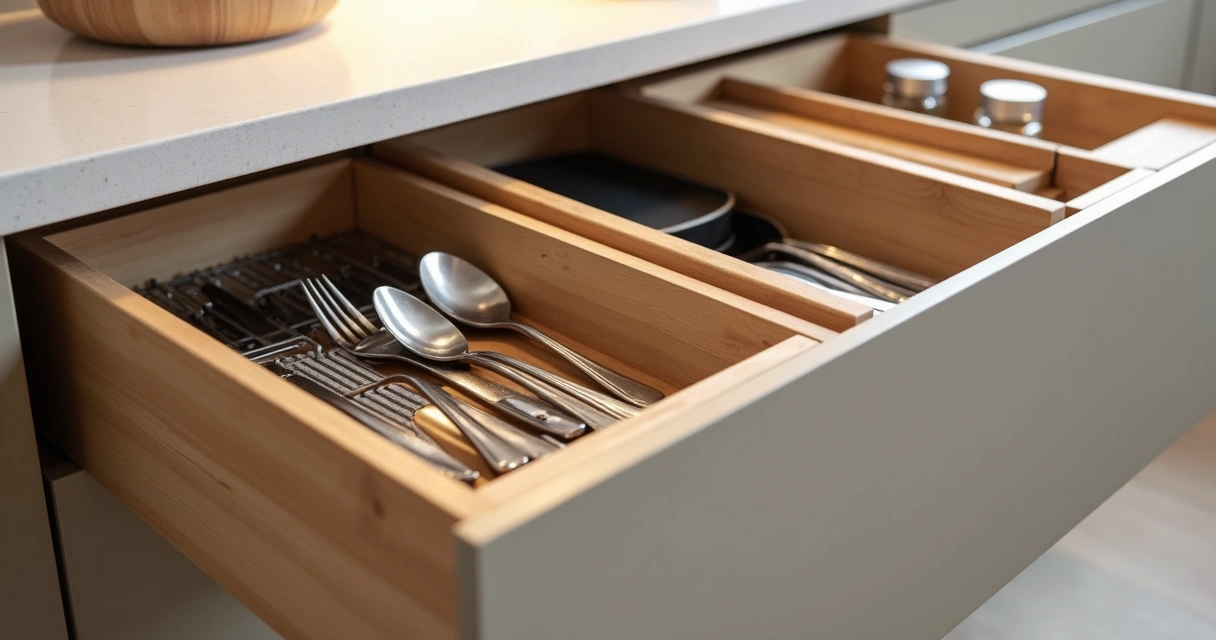 Gavetas organizadas em cozinha pequena moderna