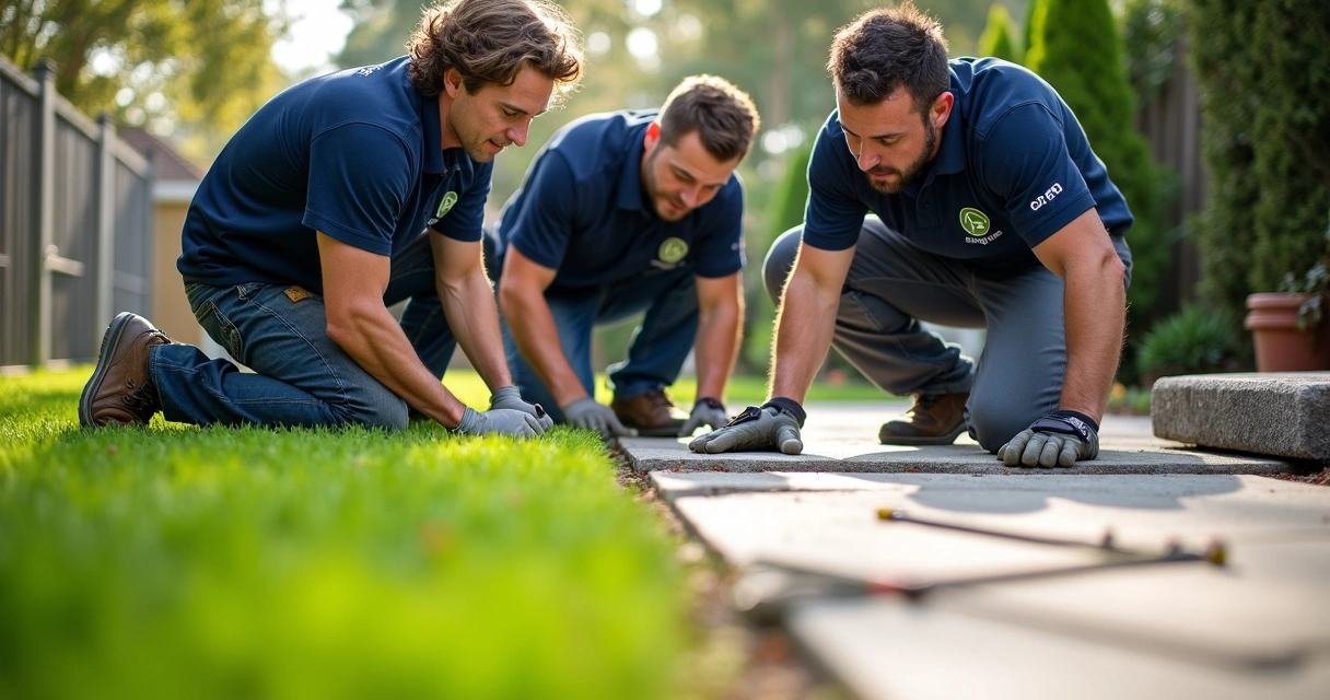 GCM Best Services team assessing artificial turf edge and expansion joint