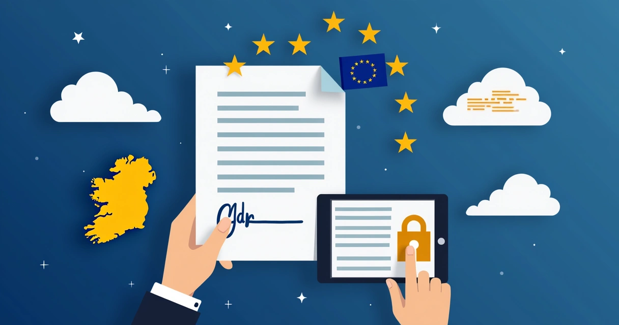 GDPR compliance with digital signature and EU map 