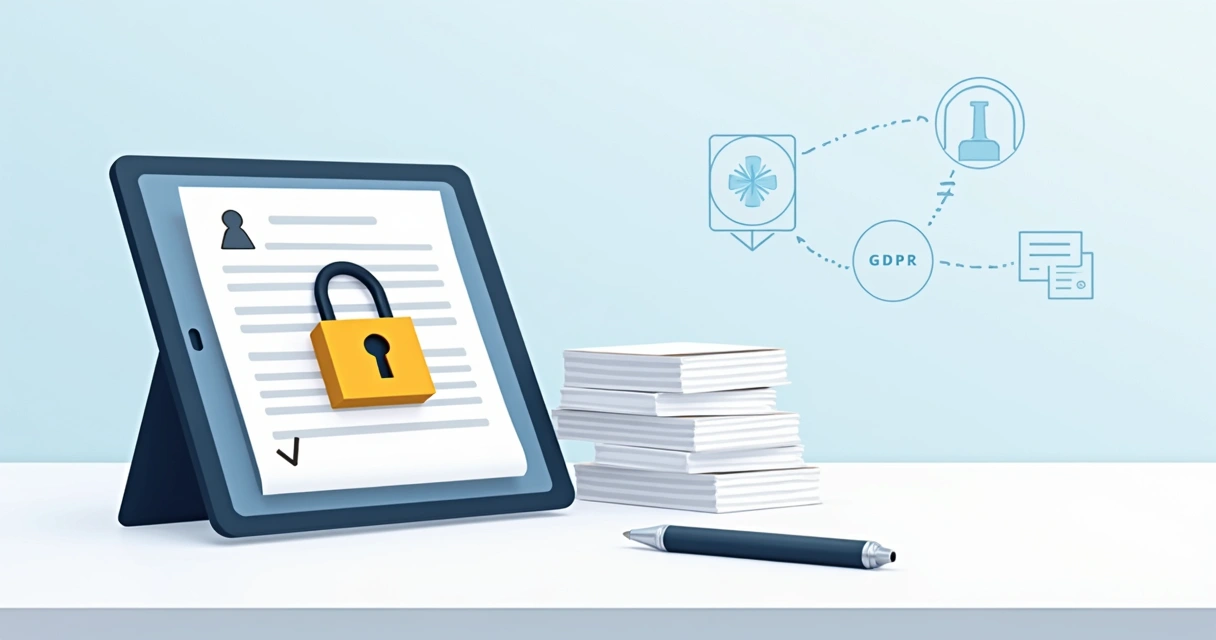 Secure digital contract document on a tablet with padlock icon 