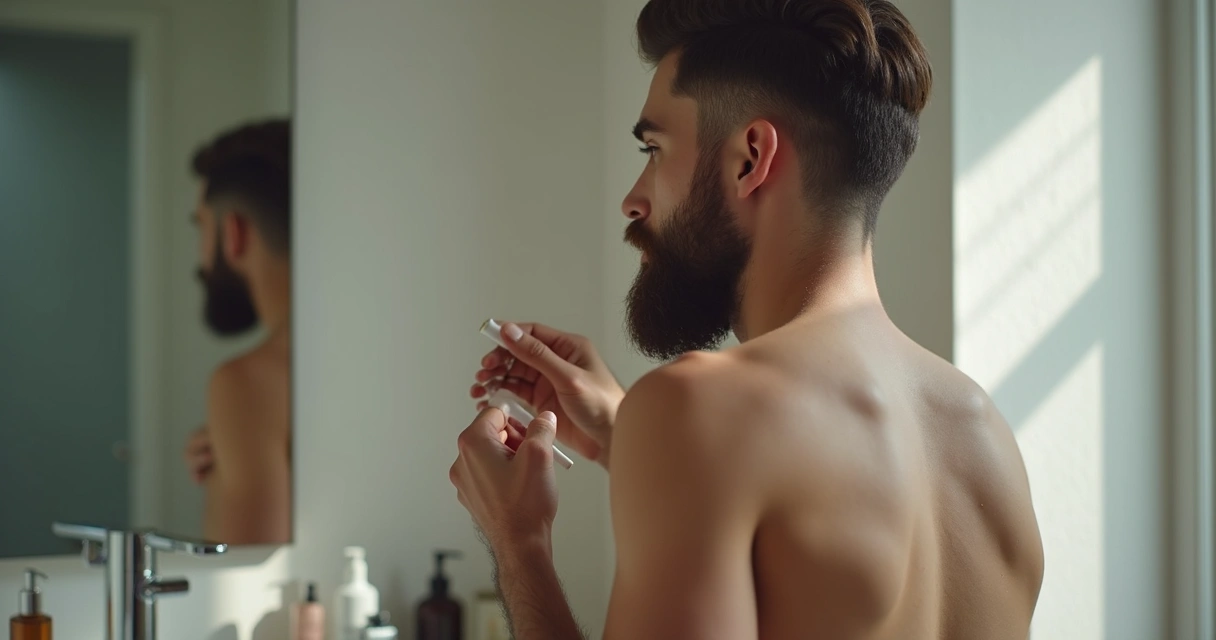 Aplicação de gel anticoncepcional masculino no ombro de homem jovem