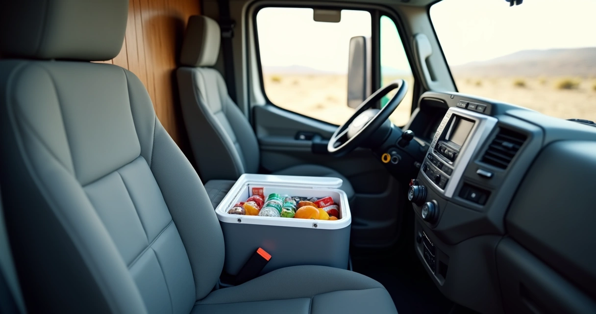 Geladeira veicular instalada na cabine de caminhão
