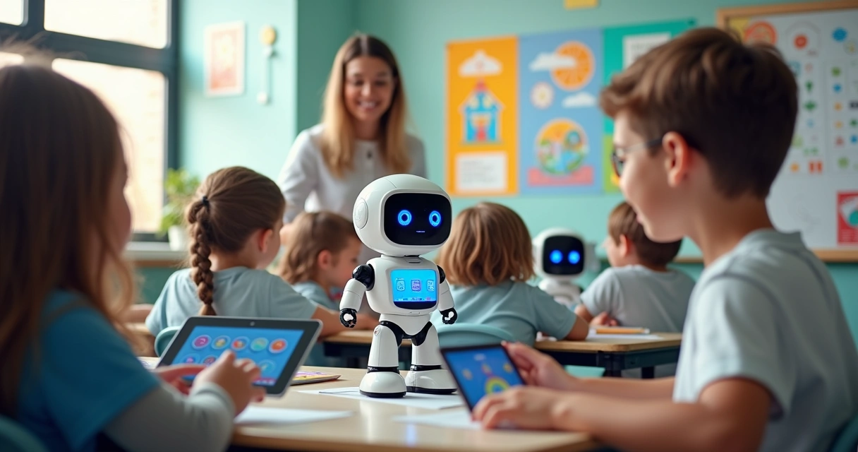 Alunos interagindo com robôs pedagógicos diferentes 