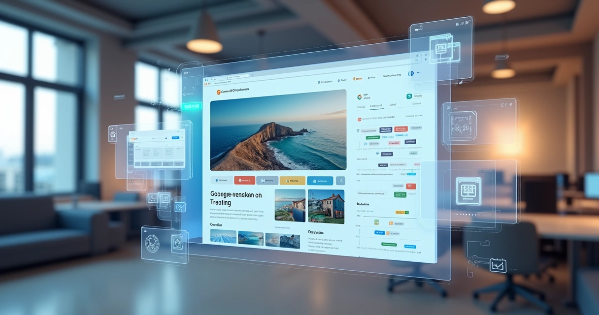 Visual conceitual do Gemini 3 com interfaces generativas e agente automatizando tarefas 