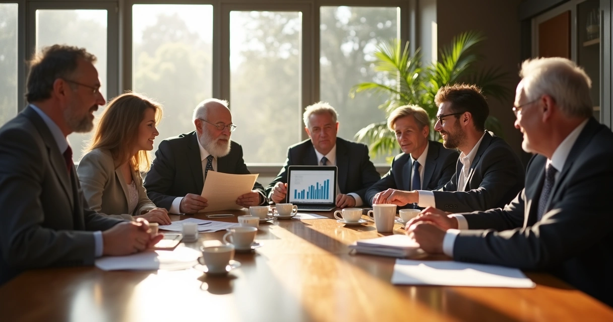 Family of various ages having a formal meeting at a table 