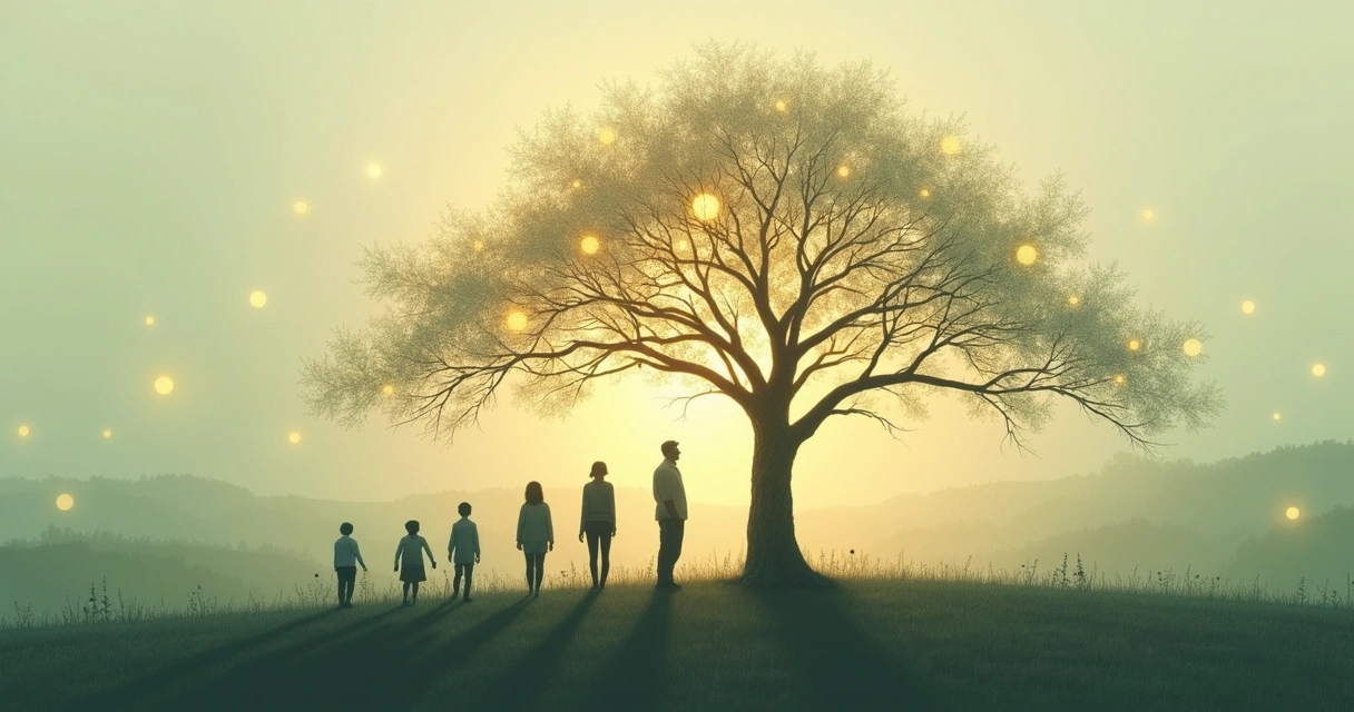 Family tree illustration showing connections across generations 