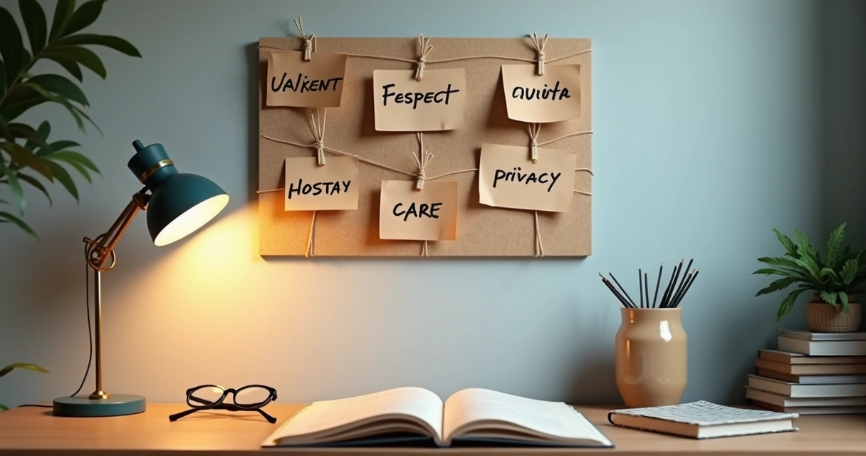 Notes on a wall showing different family values across generations
