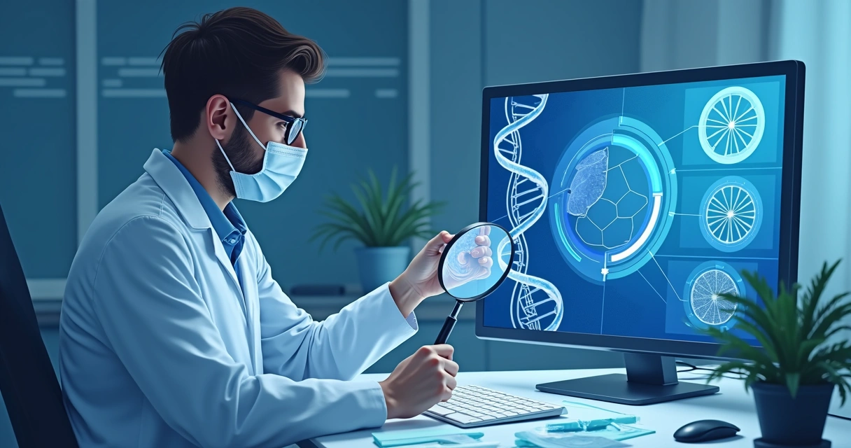 Ilustración de laboratorio realizando pruebas genéticas de próstata