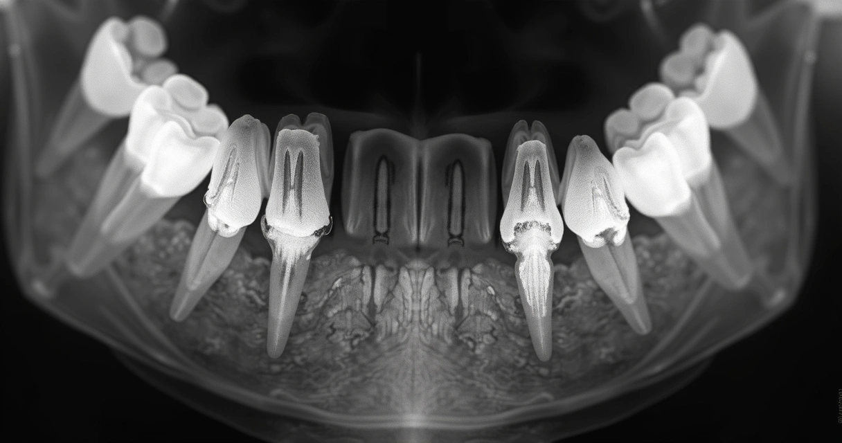 Raio X mostrando perda óssea causada por inflamação avançada 