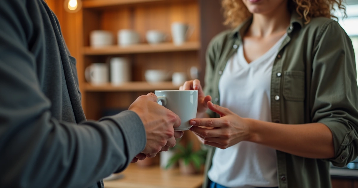Pessoa servindo café a colega em ambiente de trabalho