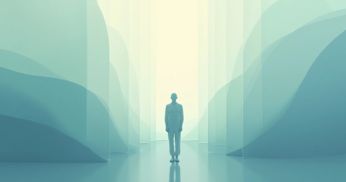 Abstract illustration of a gentle barrier with soft colors blending in a human figure, representing personal boundaries. 