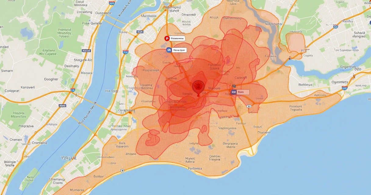 Visualização de matriz geo grid mostrando rankings no Google Maps em bairros diversos 