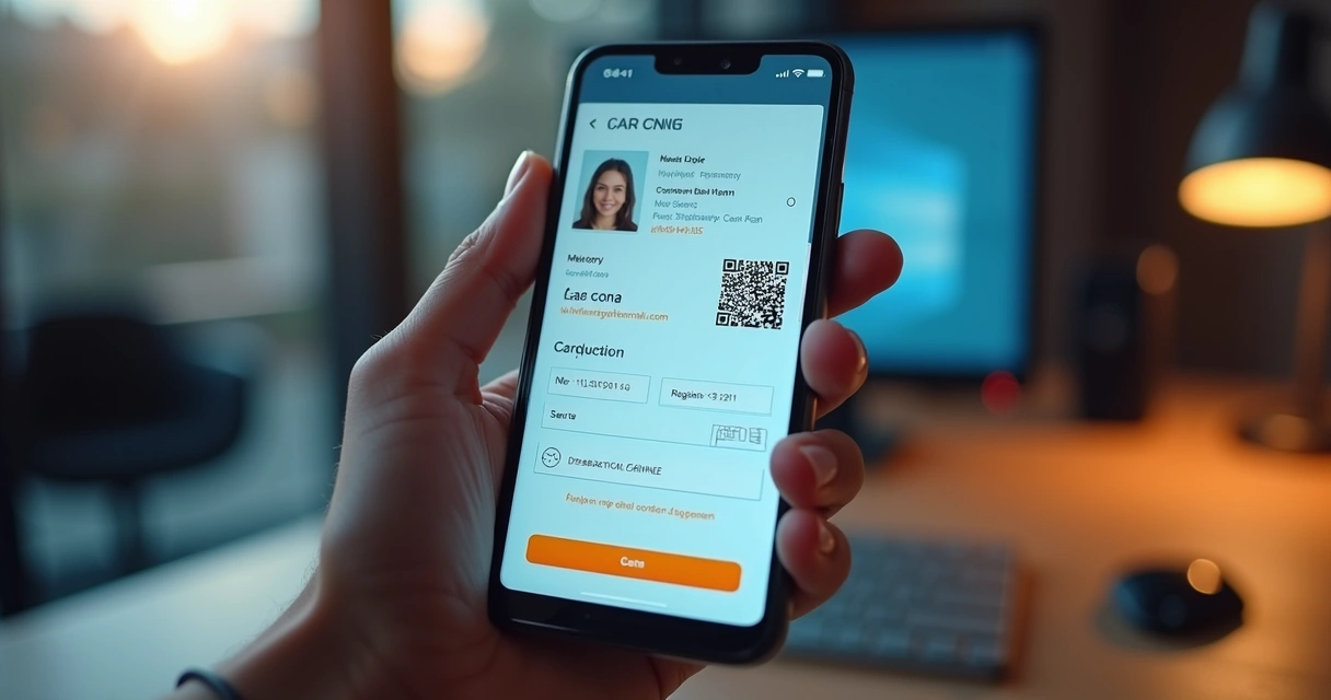 Tela de smartphone mostrando aplicativo de CNH Digital com QR Code e dados simulados para teste 