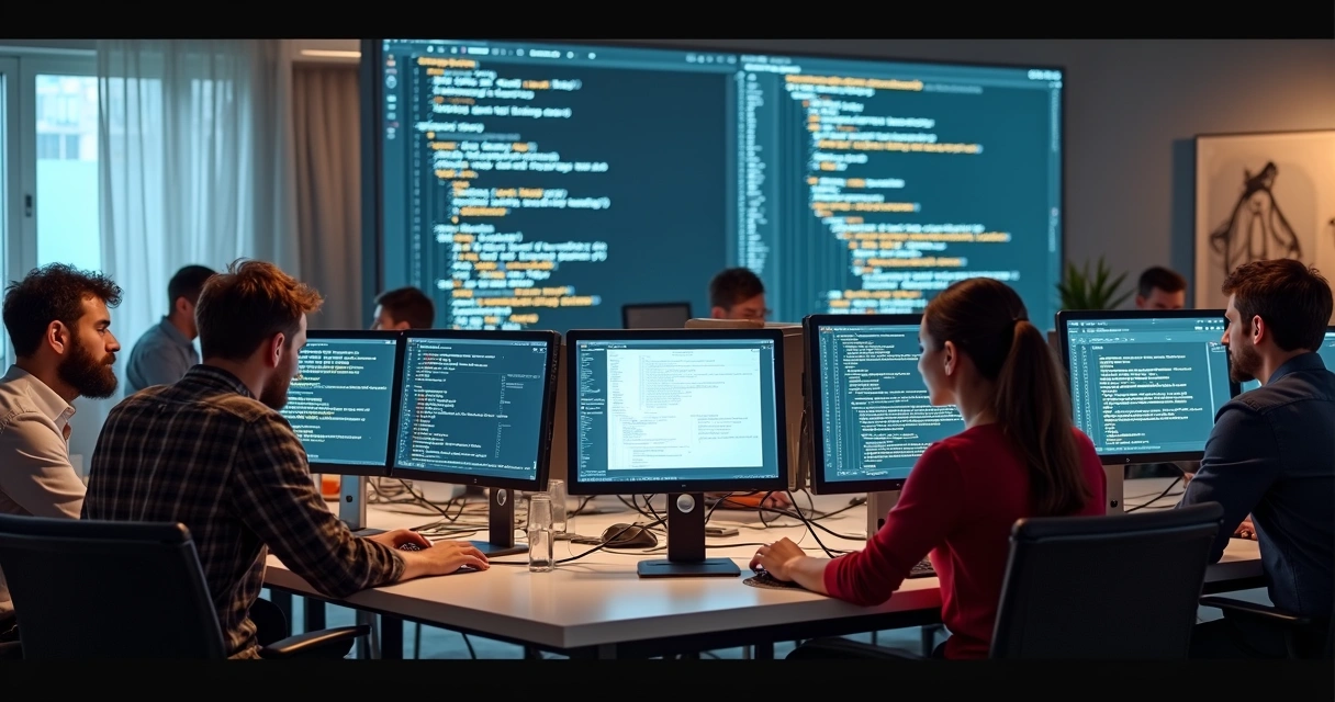 Tela de computador exibindo códigos sendo gerados automaticamente por IA 