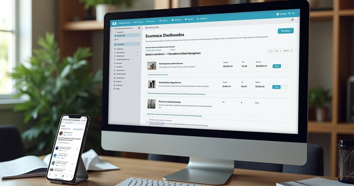 Painel digital mostrando descrições automáticas de produtos