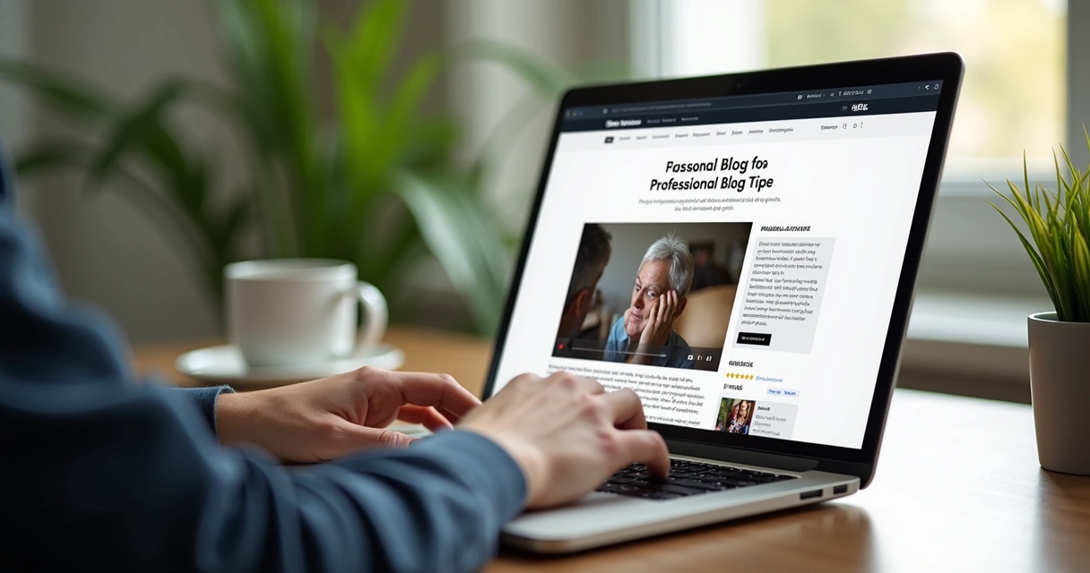 Pessoa usando notebook acessando um blog profissional 