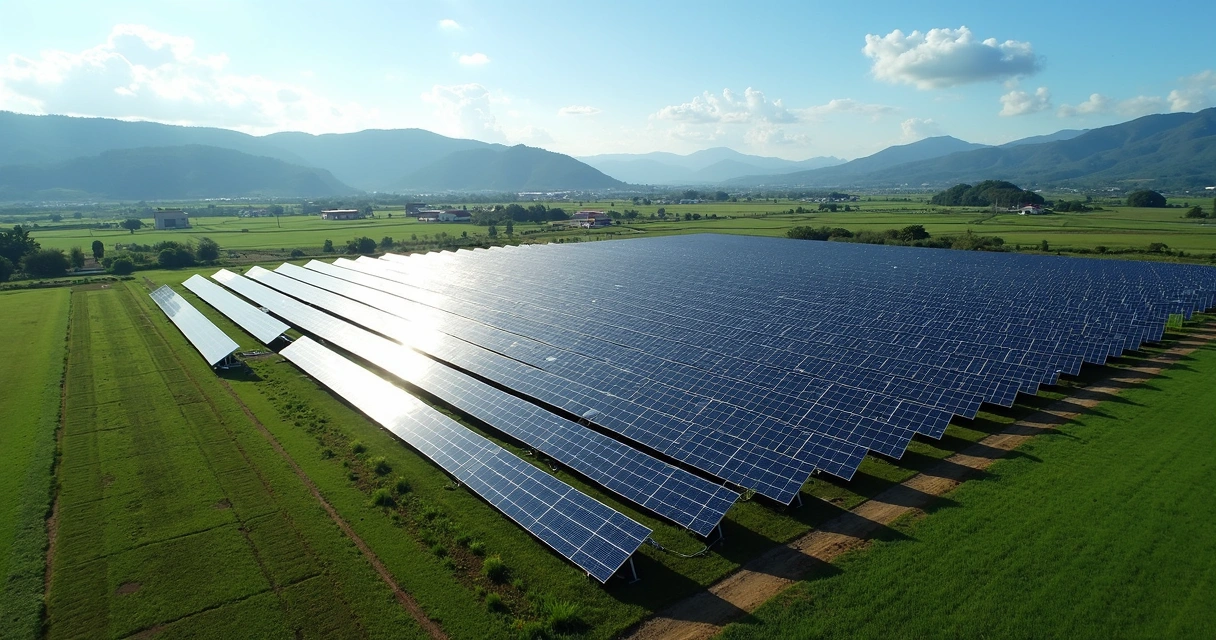 Vista aérea de fazenda de usinas solares em Minas Gerais 