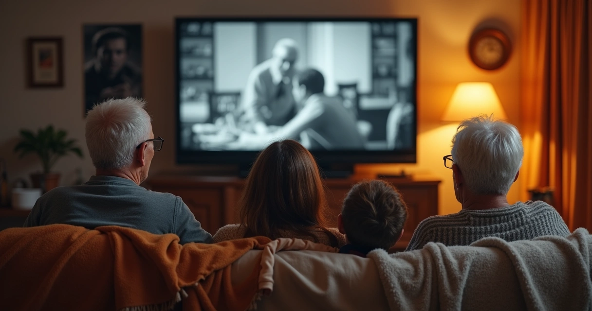 Três gerações assistindo filmes clássicos juntas 