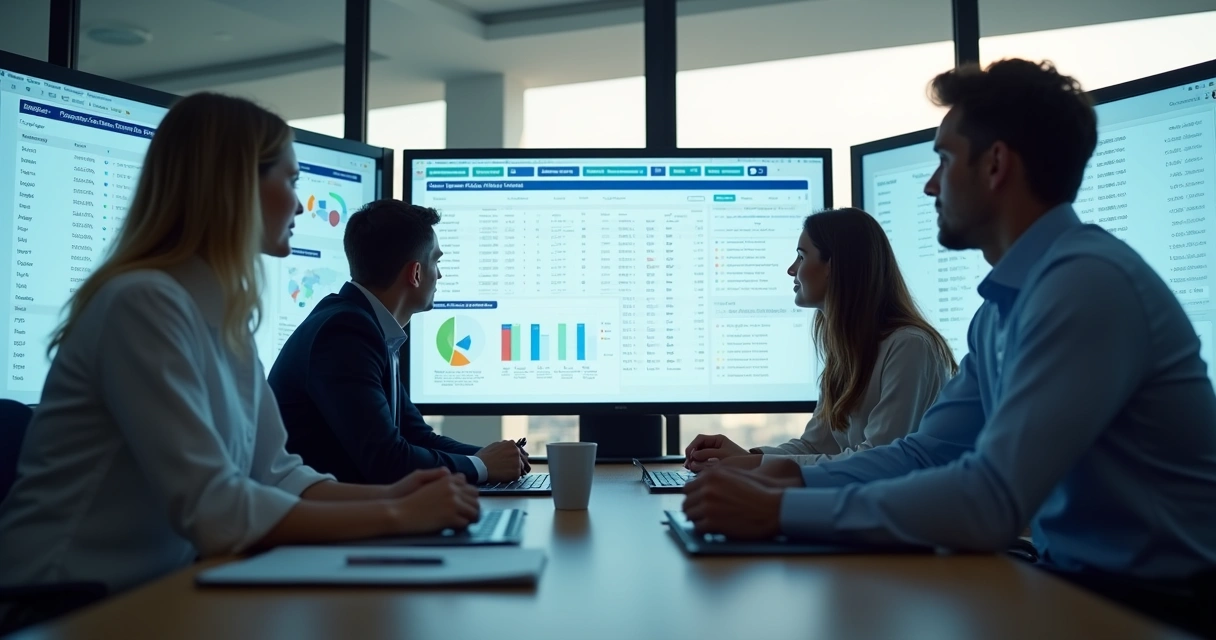 Equipe analisando lista segmentada de leads em computadores 