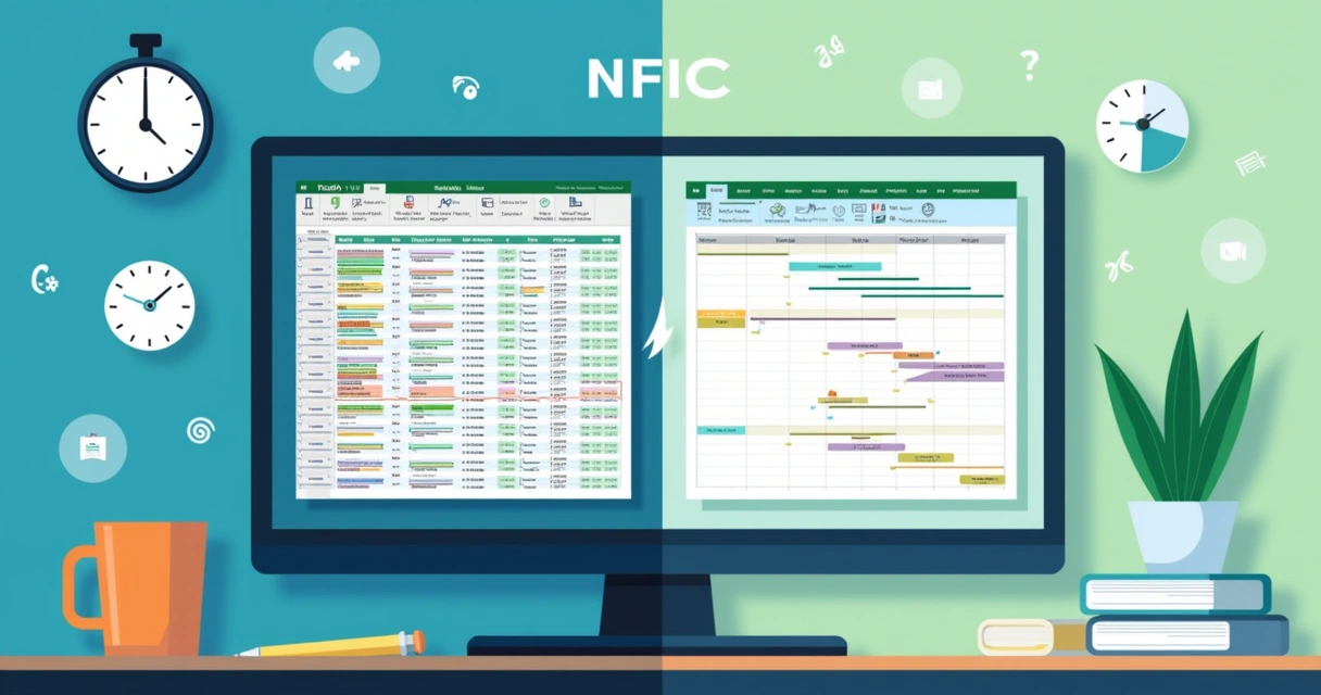 Tela dividida mostrando de um lado tabela Excel, do outro cronograma MS Project 